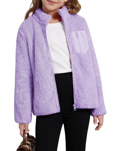 Patgoal Girls Fleece Jacket Zip Up Outerwear Warm Fuzzy Fall Winter Coat with Pocket for Kid Ages 5-14