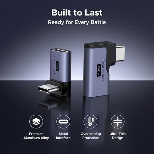 Image of UGREEN 40Gbps Right Angle USB C Adapter Combo, 2 Pack 90 Degree Type C Male to Female Adaptor 240W Charge 8K 60Hz Video Display Compatible with MacBook, Steam Deck, Switch, ROG Ally, iPhone 17, iPad