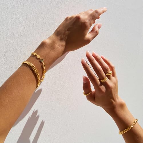 Waterproof Gold Chain Bracelet For Women Non Tarnish,14K Gold Plated Stainless Steel Link Dainty Bracelets Stake Layered Bracelet Set Hypoallergen Gold Jewelry