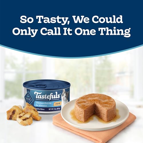 Image of Blue Buffalo Tastefuls Chicken Pate for Kittens, Real Chicken First, Wet Cat Food Made with Natural Ingredients + DHA & ARA for Cognitive Development, 3-oz. Cans (24 Count)