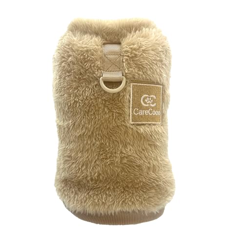 CareCooo Hundepullover für Kleine Hunde, Fleece Warm Hundekleidung mit D-Ring, Weihnachtspullover für Chihuahua und Dackel (Braun, S)