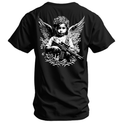 Combat Iron Men's Graphic T-Shirt | Armed Guardian Angel | Cotton-Poly Blend | Athletic Fit, Tagless Comfort
