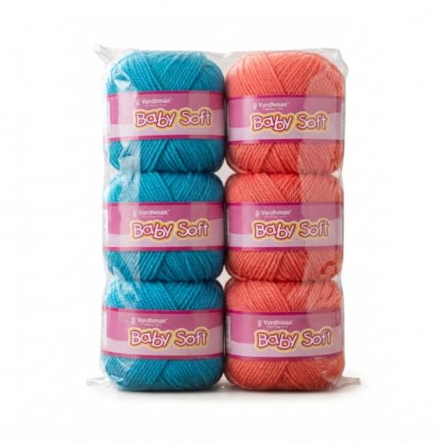 Image of Vardhman BabySoft Knitting Yarn | 100% Acrylic Wool | 4 Ply | Thin Knitting & Crocheting Hook Thread & Lightweight | Special Baby Wool | 150 Grams (6 Balls of 25g) | Machine Washable | Ideal for Blankets, Hats, Booties Ultra-Soft for Baby Sweaters, Blankets, Caps, Socks, Soft toys, Art & craft (Blue 23 + Bright Orange 84)