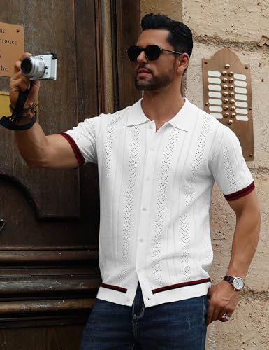 URRU Men's Knit Button Down Polo Shirt Short Sleeve Vintage Casual Summer Beach Tops2