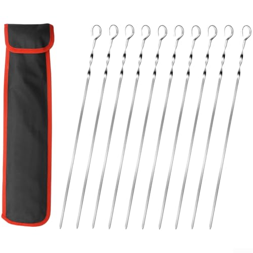 8 o 10 pinchos reutilizables de acero inoxidable diseño plano para asar brochetas para brochetas con carne de res pollo y verduras mixtas (B)
