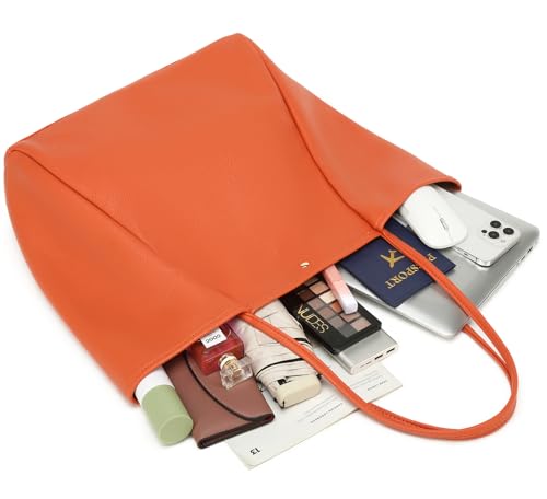 Image of Dreubea Large Leather Tote Bag for Women - Big Work Bag, Spacious Minimalist Handbag, Tote Handbag for Office