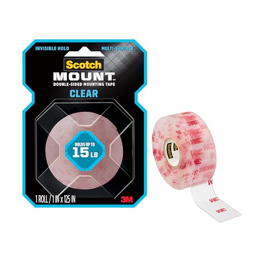 Scotch Double Sided Tape, Clear Mounting Tape, 1 Roll Adhesive Tape, 1 in x 125 in (10.4 ft), Holds Up to 15 Lbs., Features 3M Industrial Adhesive, Strong Permanent Bond on Contact (410H-MED-DC)