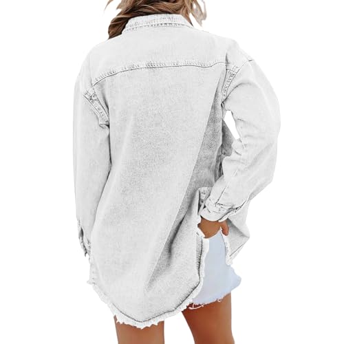 Women's Oversized Denim Jacket Long Sleeve Denim Jean Jacket Button Up Frayed Hem Shacket Retro Western Boyfriend Coat3