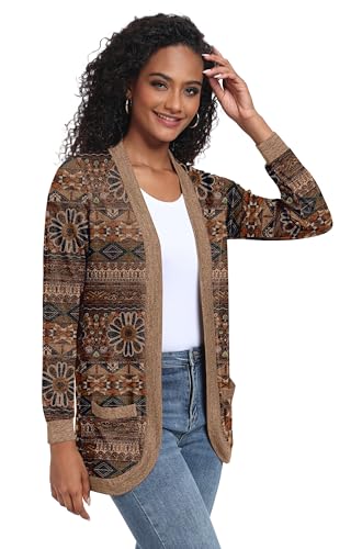 GRECERELLE Womens Long Sleeve Open Front Cardigan Casual V-Neck Curved Hem Ribbed Knit Sweater Outerwear with Pockets3