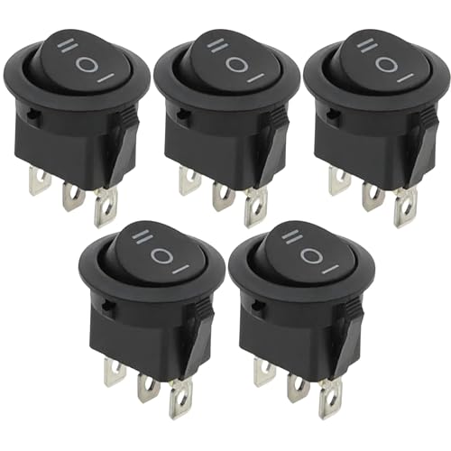 Bangbobi 5 interruptores basculantes de 250 V, Interruptor basculante de 3 Posiciones, Interruptor Empotrado Redondo, Interruptor de 3 Polos para Coche, Barco y hogar (ABS, Negro)