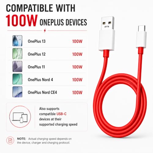 Image of Novobit 100W SuperVOOC Type-C Cable Compatible With OnePlus, 1yr Warranty