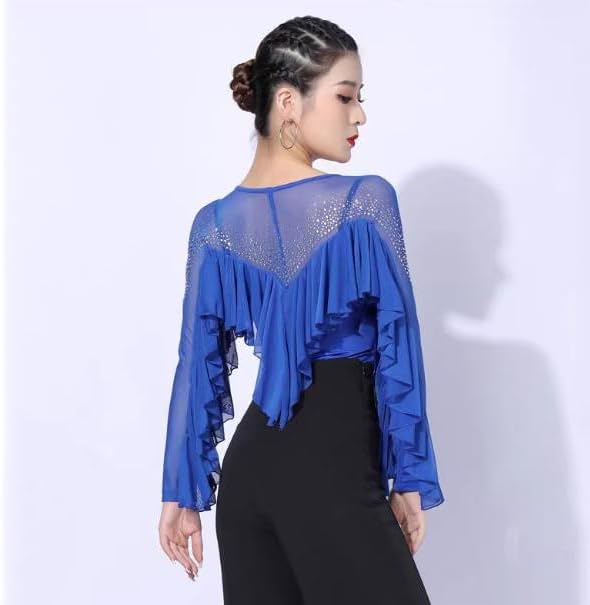 Adult Long Sleeve Latin Dancewear Women's Ruffles Salsa Dancing Outfit Ballroom Performance Clothing Tops for Samba