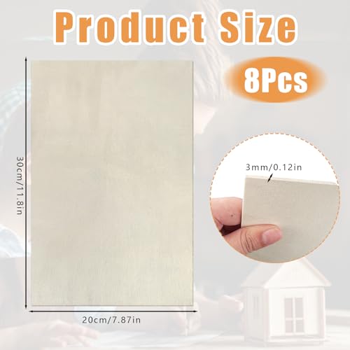 NVGVUP Sperrholzplatte Pappel 3 mm, 8 Stück A4 Holzplatten zum Basteln, Spanplatte Sperrholz 30 x 20 cm, Plywood für Laserprojekte, Modellbau, Bastelarbeiten, Kunst Gemälde, Deko