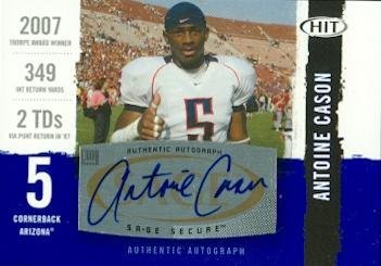 Autograph Warehouse 86463 Antoine Cason Autographed Football Card San Diego Chargers 2008 Sage Hit Rookie No .A78