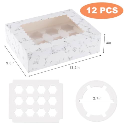 Image of Hoewina 12PCS Cupcake Boxes - Hold 12 Count Cupcake Containers with Window, Food Grade Cupcake Holder Easy Transport and Presentation - Ideal for Cupcakes, Desserts, and More (Marble pattern)