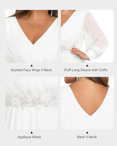Image of Pinup Fashion Women Plus Size Formal Dresses - Long Sleeve Evening Gown Applique Chiffon Maxi Dress