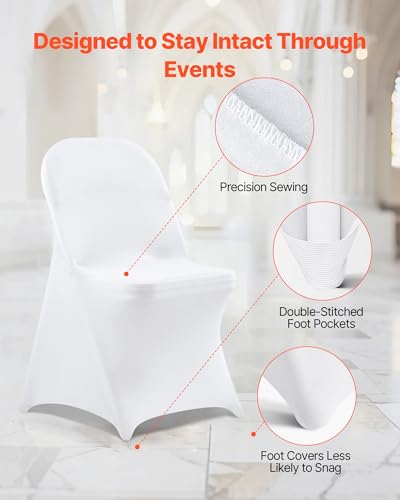 Image of VEVOR Chair Covers, Polyester Spandex Chair Cover, Stretch Slipcovers for Wedding Party Dining Banquet Flat-Front Chair Covers (White-c, 150PCS)