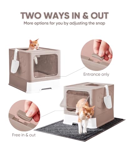 Image of Medario Cat Litter Box with X-Large Litter Mat and Scoop, Large Covered Litter Box with Lid, Enclosed Kitty Box,Front Top Entry Exit, Odor Control Easy to Clean (Upgrade Coffee)