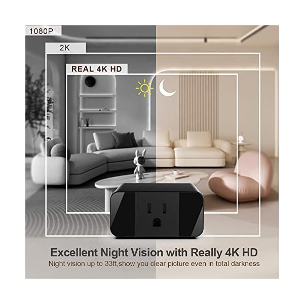 Mini Smart Plug with Wireless-Hidden-Camera, Spy Camera Socket Charger Wi-Fi Remote Control in 1080P/2K/4K Full HD Nanny Cam with Night Vision and Motion Detection Alarm, Security Recording in APP - Image 5