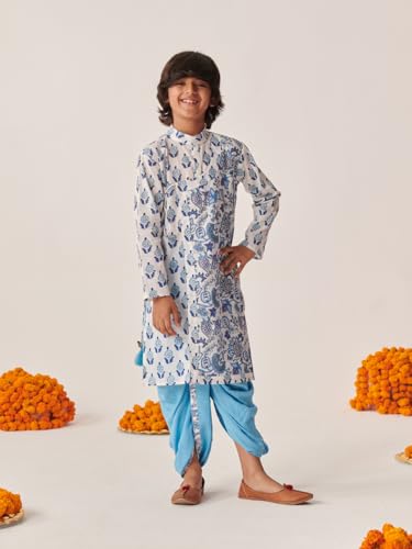 Pspeaches Boys Floral Printed Regular Kurta With Dhoti Pants (7-8Years)