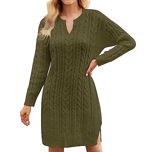 Vestido de Punto de Suelto con Abertura sólida de Longitud Media de otoño/Invierno para Mujer Vestidos Bohemio Vestido Corto De Boda (Green, L)