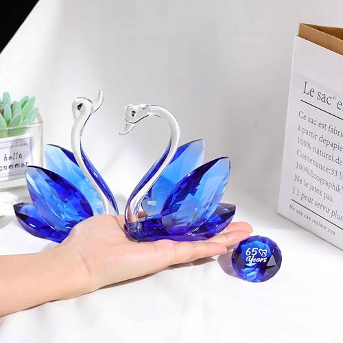 2Pcs Crystal Blue Swans Ornaments Gifts for 65th Wedding Anniversary - Image 2