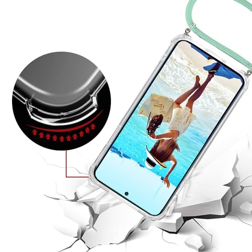 ISOI Funda con Cuerda para Xiaomi Redmi Note 13 Pro 5G, Carcasa Transparente TPU Suave Silicona Case con Correa Colgante Ajustable Collar Correa de Cuello Cadena Cordón, Verde