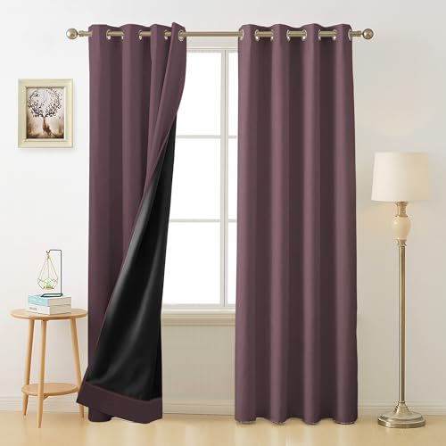 Image of Cloth Fusion 100% Blackout Door Curtains 8 Feet Long Set of 2 with Blackout Lining, Double Layer Room Darkening Parda with Stainless Steel Grommets for Home Decor (8x4 Feet, Deep Purple)