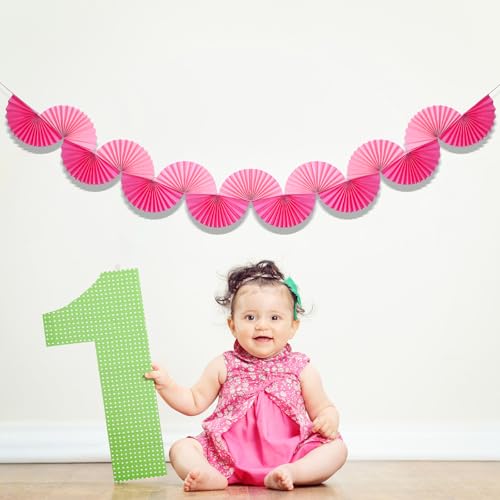 Image of Weekgrat 3 Pack Wedding Paper Fans Garland 15.6ft Colorful Background Ceiling Hanging Decorations Paper Garland Decorations Set for Birthday Party Supplies 3D Bachelorette Party Decoration(Pink)