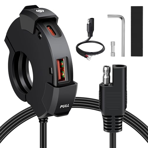 Cargador USB Moto, Toma USB Moto Impermeable 18W QC3.0 USB-A & 30W PD Type-C Carga Rápida Cargador USB de Motocicleta para 12V-24V Moto ATVs