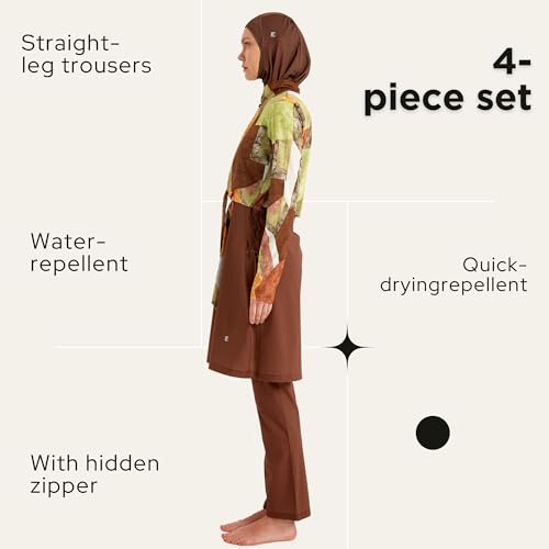 4-Piece Modest Swimsuit for Women | Includes Tunic, Leggings, Swim Cap, and Inner Top Water-Repellent & Quick-Drying Fabric2