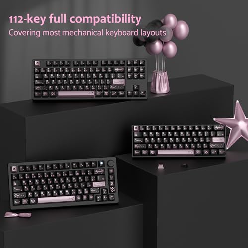 Image of dagaladoo PBT Keycaps with Metal Paint,112-Key Black /Pink Custom Keycap Set dye Sublimation,Cherry Profile Key caps for 61 /64 /66 /68 /75 /84 /87 MX Switches Mechanical Keyboards