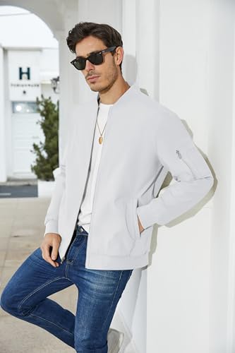 Magcomsen MCS9937D-160-WHITE-L Mens White Jacket Lightweight Windbreaker Jackets Casual Bomber Jacket Light Spring Jackets,M thumb #2