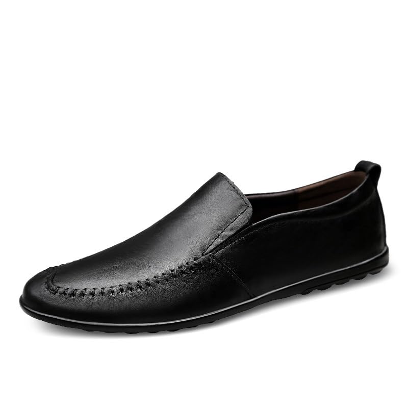 Men's Loafers Round Toe Leather Loafer Shoes Flexible Lightweight Comfortable Casual Slip-on