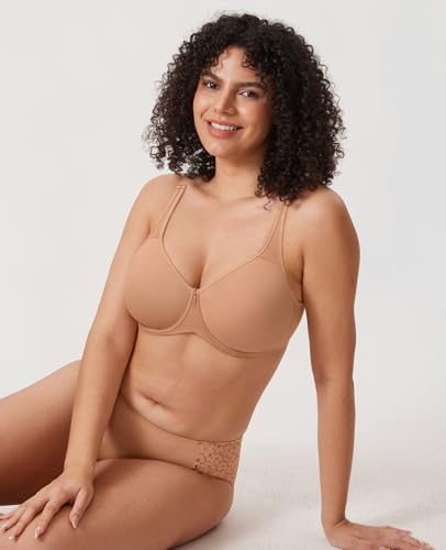 Image of DELIMIRA Women's Seamless Tshirt Bras Plus Size Full Coverage Underwire Lightly Lined Bra Up to F