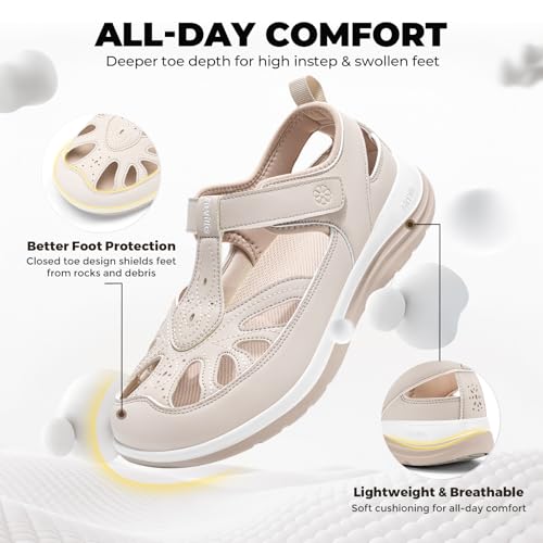 Image of FitVille Extra Wide Womens Orthopedic Walking Sandals with Wide Toe Box, Outdoor Closed Toe Sandals with Adjustable Straps for Women, Arch Support Women's Shoes for Plantar Fasciitis, Swollen Feet