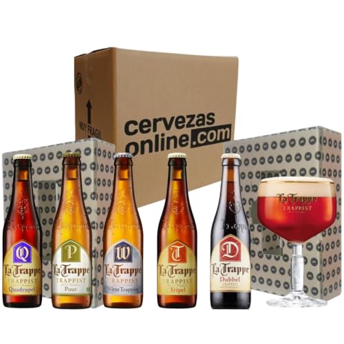 Pack combo degustación estuche regalo cervezas Holandesas Trapenses la Trappe: 5 cervezas 33cl + 1 vaso