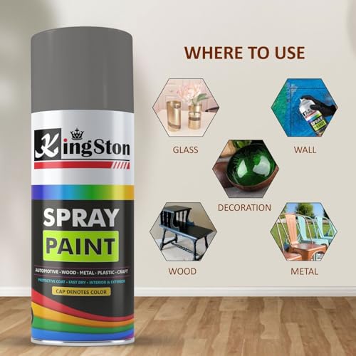 Image of Kingston Acrylic Spray Paint for Metal, Wood, Wall & Plastic, Multi-Surface DIY Paint, Quick Dry, Smooth Finish, 400ml Can, Dark Grey, 1 Pc