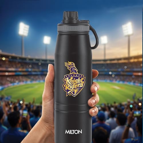 Image of Milton Sports Sparkle 900 | KKR Official Drinkware Partner I Limited Edition Kolkata Knight Riders Water Bottle | Stainless Steel I 24 Hr Hot & Cold | Designed for Cricket Lovers | 920 ml I Black