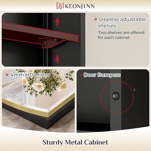 Image of Keonjinn Gold Medicine Cabinet Mirror for Bathroom 16 inch x 26 inch, Metal Framed