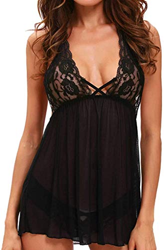 EUFANCE Mujeres Lencería Sexy Pijamas Semi Transparente Verano sin Mangas Sexy Picardias Encaje Floral Cover