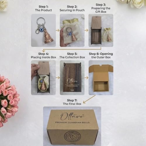Image of OTTAVO Premium Guardian Bell Keychain for Bike & Car | Tibetan Texture Bell Keychain with Evil Eye & Silver Hook | Good Luck Charm with Laser-Engraved Wooden Gift Box