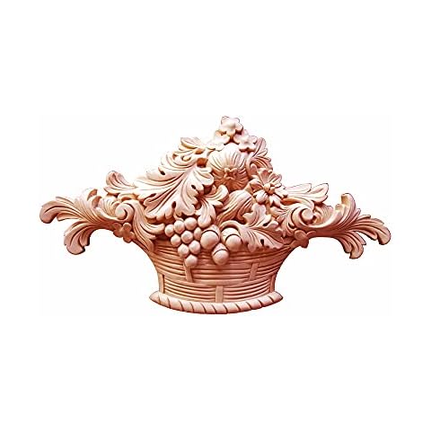 SUNHAWK Wood Carved Applique Vintage Fruit Basket 9-1/2"W Carved Onlay for Door, Cabinet and Furniture (Hard Maple) Cover