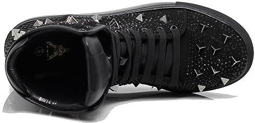 Image of Enzo Romeo Men's High Top Crystal Shimmer Rhinestone Blink Flat Spike Fashion Sneakers Shoes BUL2