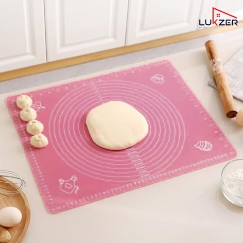 Image of Lukzer 2 Pcs Silicone Baking Mat with Measurements | Non-Stick Reusable Dough Rolling Sheet for Fondant Pastry Roti Chapati Pizza & Bread 50 x 40 cm (Random Color) CH-030-2