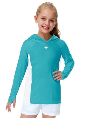 Image of AOBUTE Unisex Kids Long Sleeve Hoodie Rash Guard Boys UPF 50+ Swim Top with Thumb Hole 3-12 Years