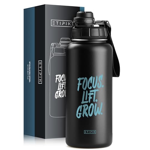 ETIPIK Botella térmica gimnasio de acero inoxidable para bebidas 95 CL - 32oz termo metálico para gym y deporte.