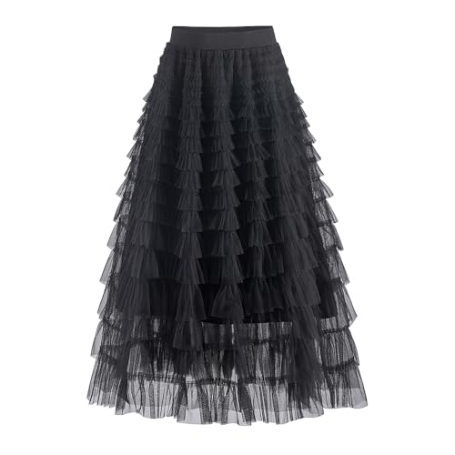 Summer Lovely Cake Layered Elastic Waist Tulle A Line Women Maxi Skirt
