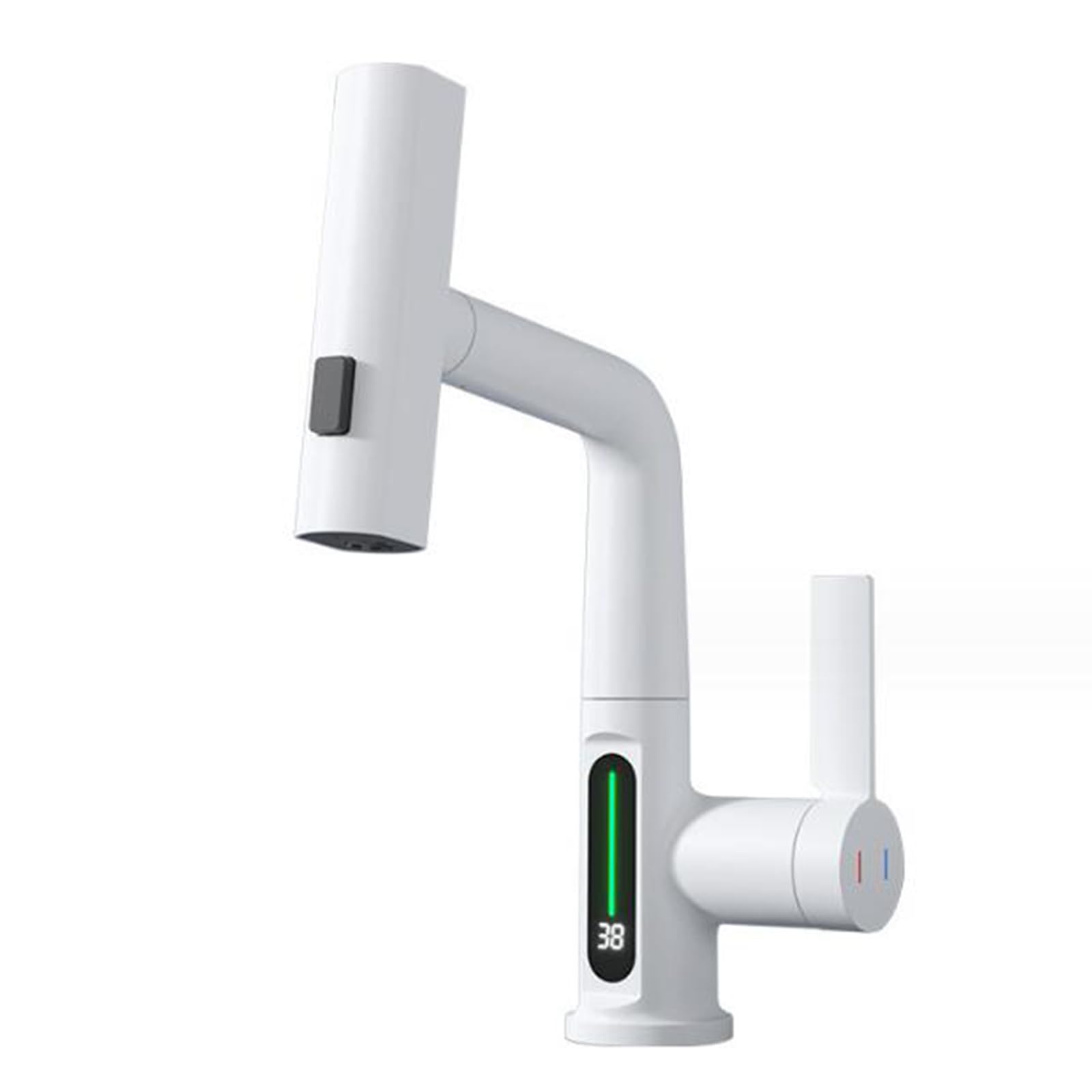 Robinet de lavabo blanc avec douchette extractible et affichage numérique pour salle de bain