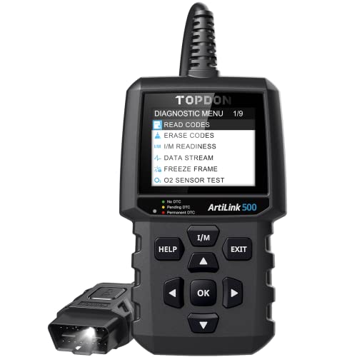 TOPDON AL500 Outil Diagnostic Voiture, Lecteur Code Moteur, Fonctions OBDII/EOBD Complètes, Lire/Effacer Les Codes, Préparation I/M, Auto VIN, Recherche DTC, Menus d'Aide Intégrés